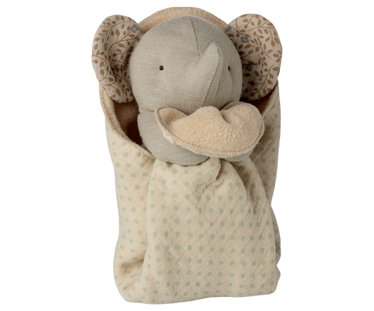 Maileg Lullaby Friends elefante mini grigio con panno coccoloso per neonati