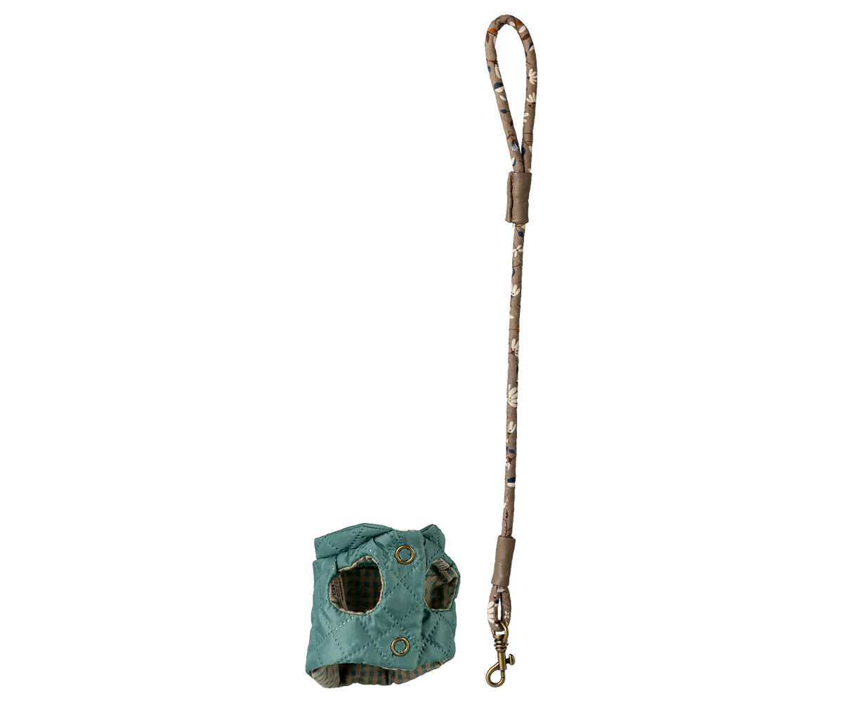 Pettorina e guinzaglio Maileg per cuccioli colore menta scuro