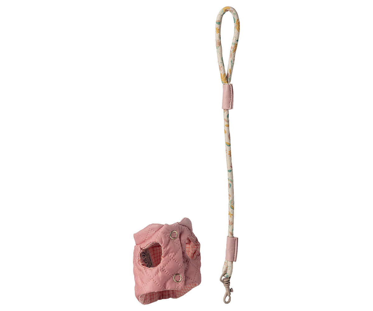 Pettorina e guinzaglio Maileg per cuccioli colore rosa