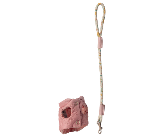 Pettorina e guinzaglio Maileg per cuccioli colore rosa