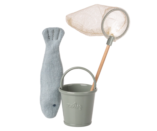 Set da pesca Maileg per topo con pesce rete e secchiello