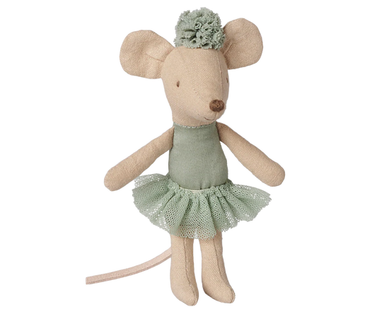 Topina Ballerina Sorellina Maileg Menta Vintage con tutù color menta e pompon della collezione Autunno/Inverno 2026.