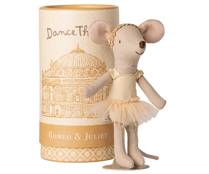 Topo Maileg ballerina sorella maggiore con tutù e tubo decorativo – collezione AI25