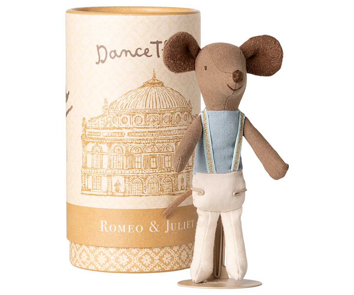 Topo Maileg ballerino fratello maggiore con tubo decorativo – collezione AI25