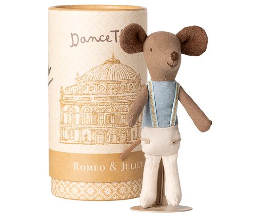 Topo Maileg ballerino fratello maggiore con tubo decorativo – collezione AI25