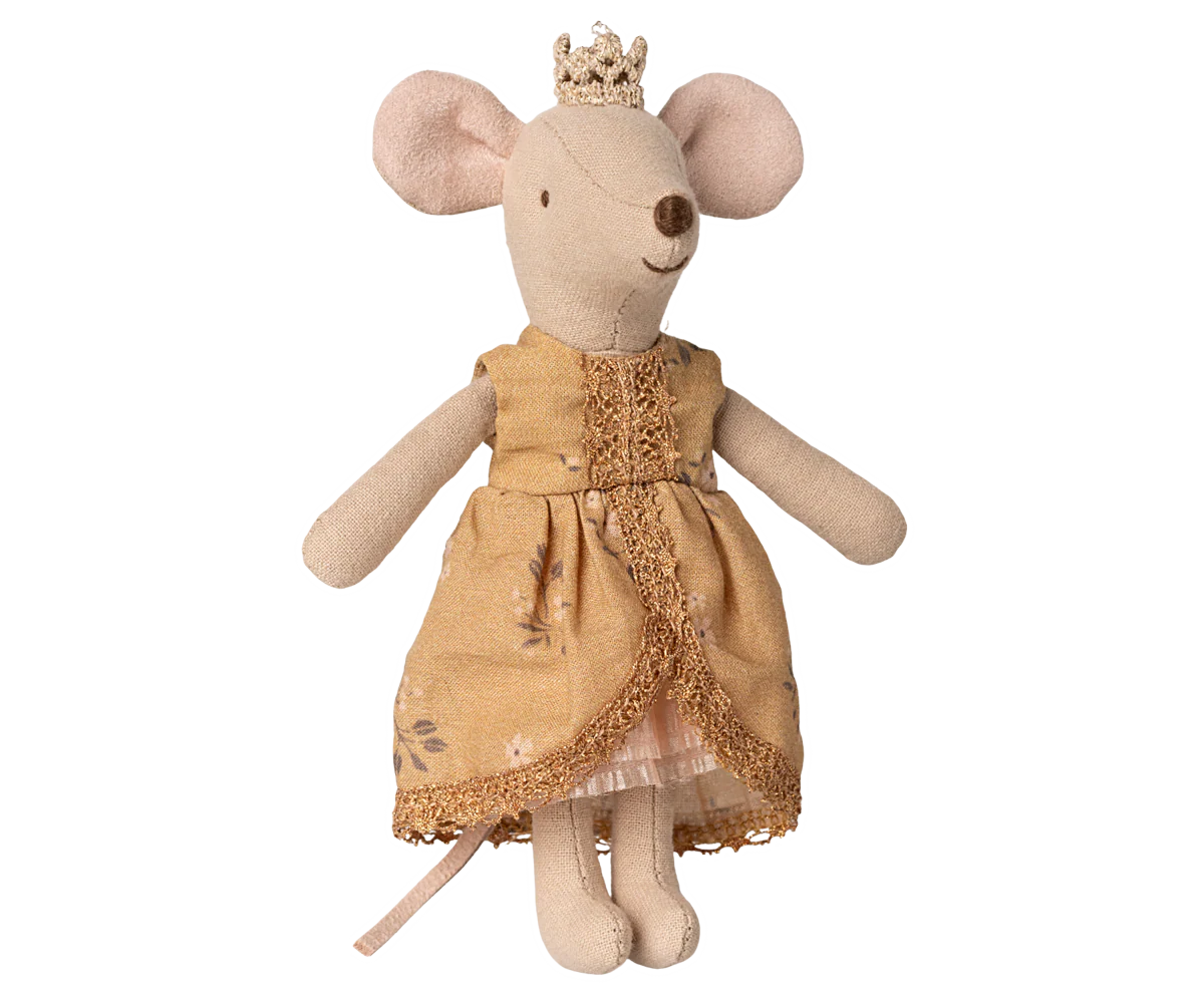 Topo Maileg principessa sorella maggiore con abito elegante e corona dorata