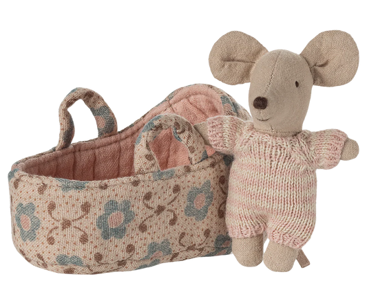 Topolino neonato Maileg con completino rosa a righe