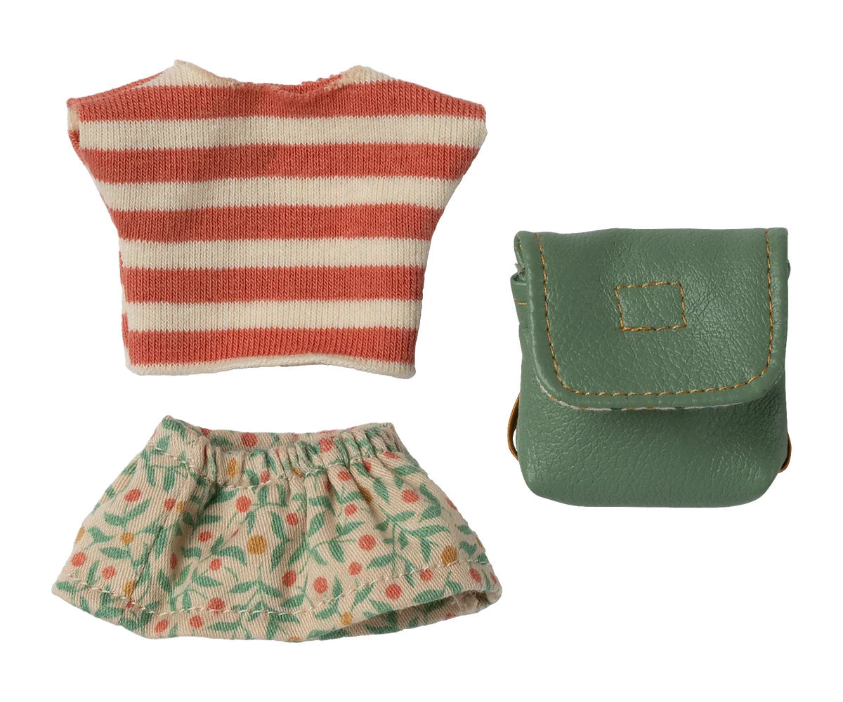 Set vestiti verde con gonna camicia e zainetto per Topo Sorella Maggiore Maileg