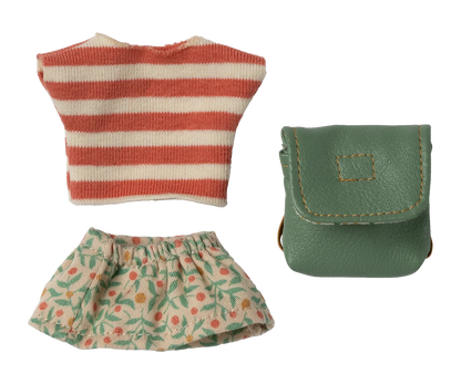 Set vestiti verde con gonna camicia e zainetto per Topo Sorella Maggiore Maileg