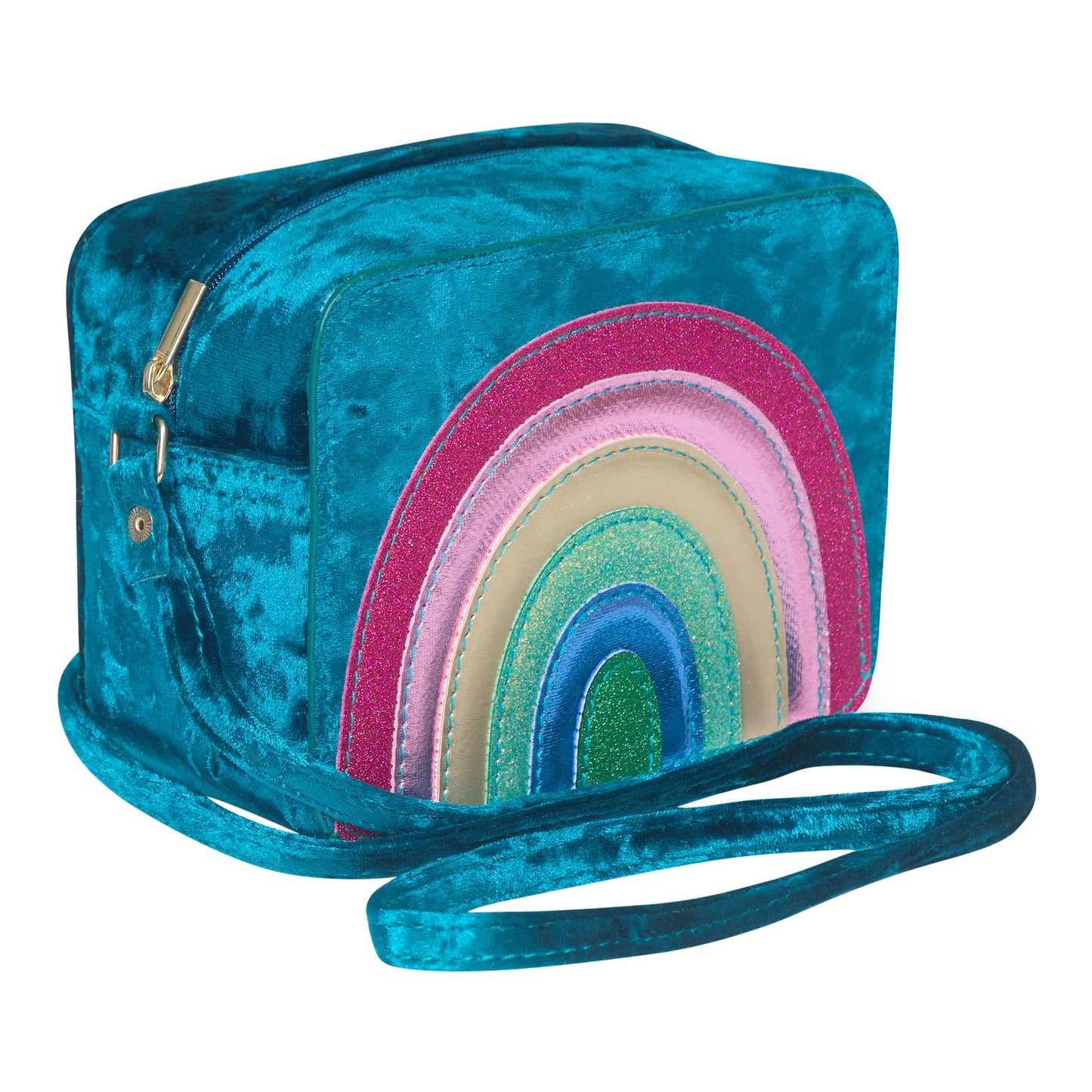 Mimi & Lula borsa arcobaleno Radiant Rainbow in velluto teal con dettagli glitter