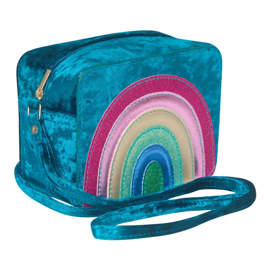 Mimi & Lula borsa arcobaleno Radiant Rainbow in velluto teal con dettagli glitter