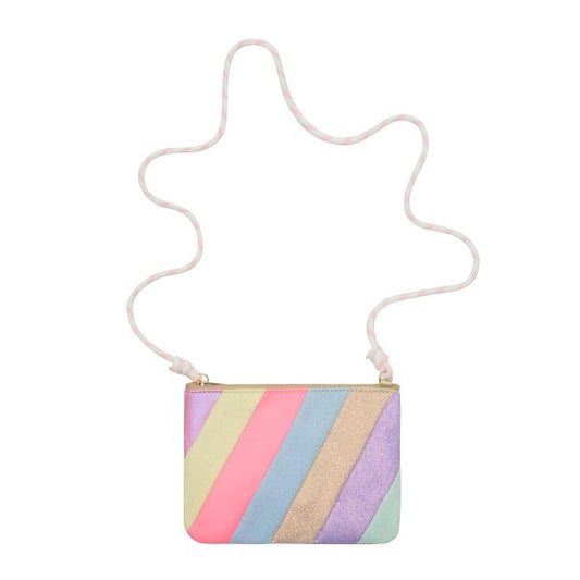 Borsetta Mimi & Lula per bambina con righe arcobaleno e dettagli glitter, mini bag con tracolla colorata
