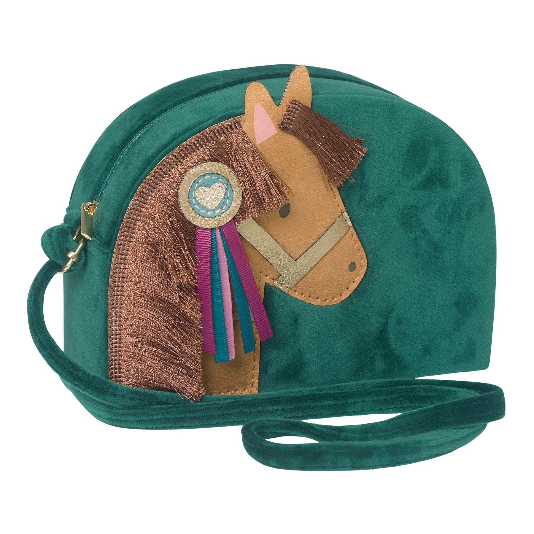 Borsetta Mimi & Lula Pony Pal in velluto verde con pony decorativo