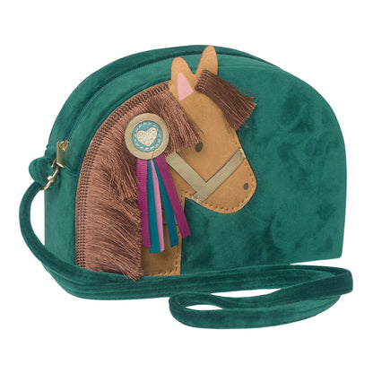 Borsetta Mimi & Lula Pony Pal in velluto verde con pony decorativo