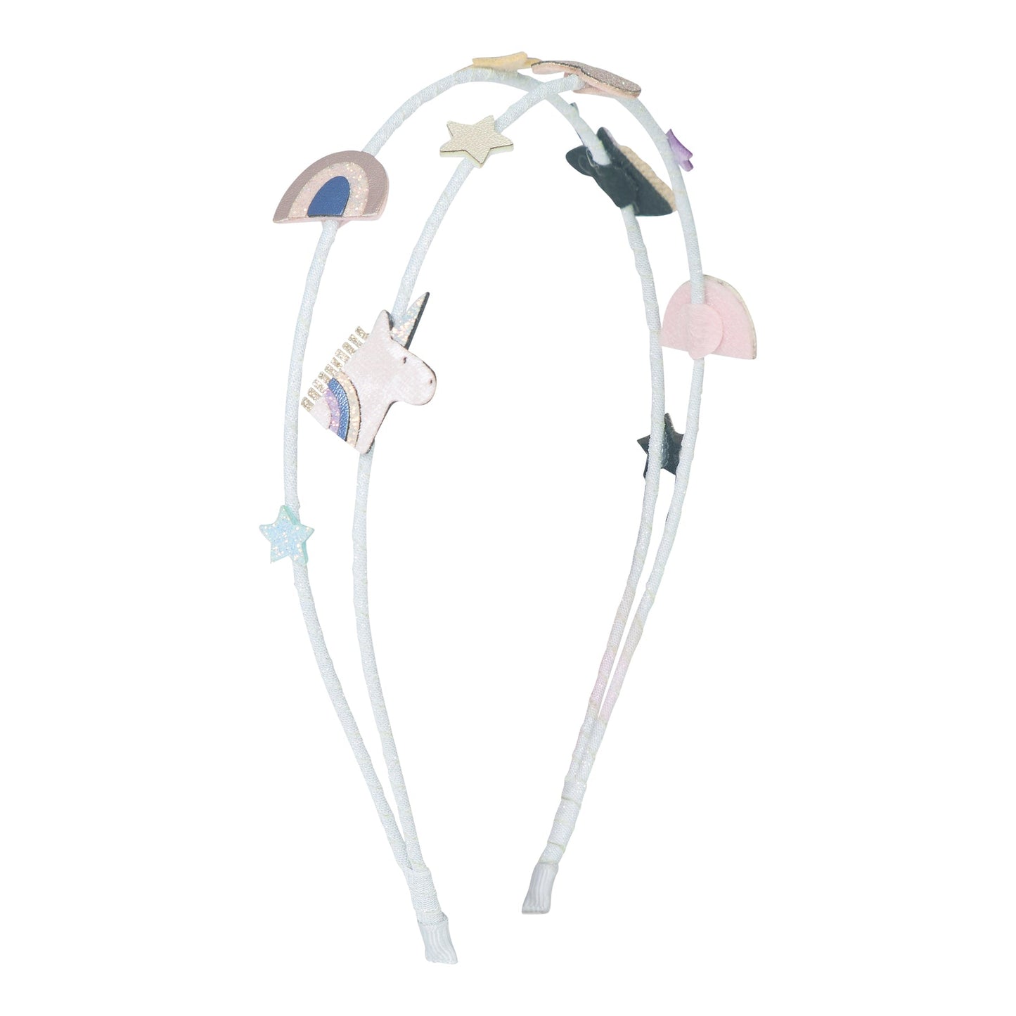 Mimi & Lula cerchietto doppio Celeste Unicorn con unicorni, arcobaleni, stelle e cuori in glitter pastello