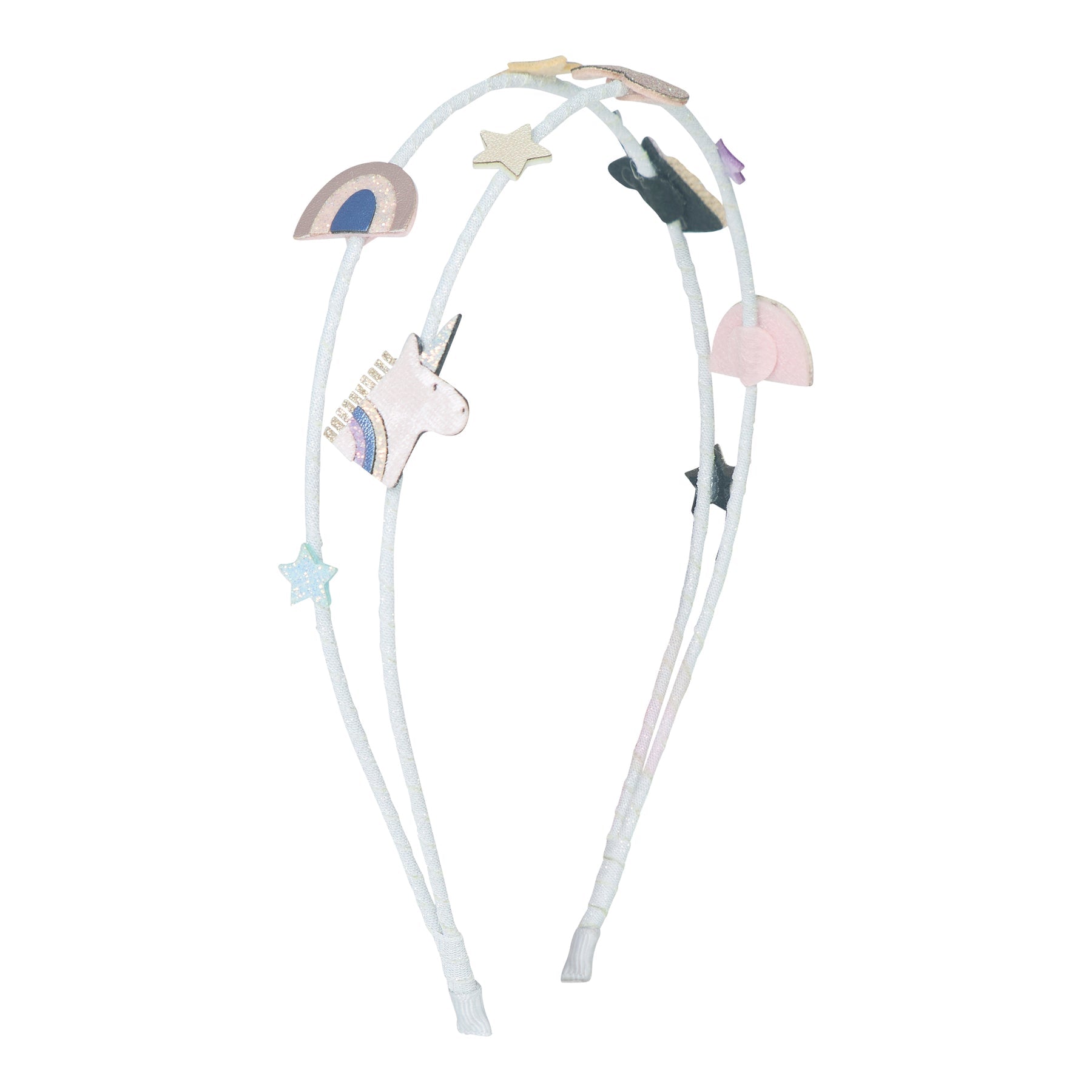 Mimi & Lula cerchietto doppio Celeste Unicorn con unicorni, arcobaleni, stelle e cuori in glitter pastello