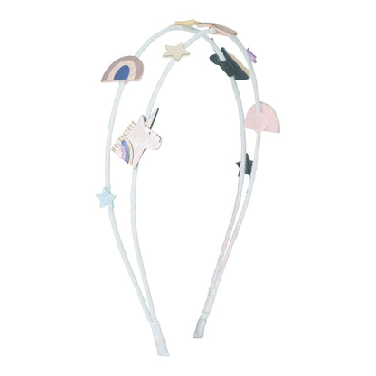 Mimi & Lula cerchietto doppio Celeste Unicorn con unicorni, arcobaleni, stelle e cuori in glitter pastello