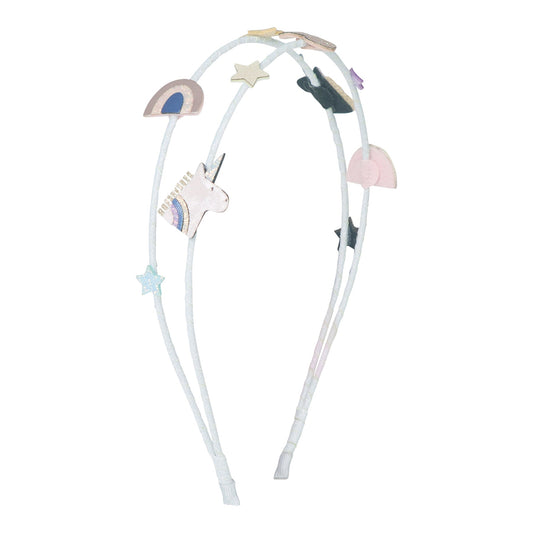 Mimi & Lula cerchietto doppio Celeste Unicorn con unicorni, arcobaleni, stelle e cuori in glitter pastello