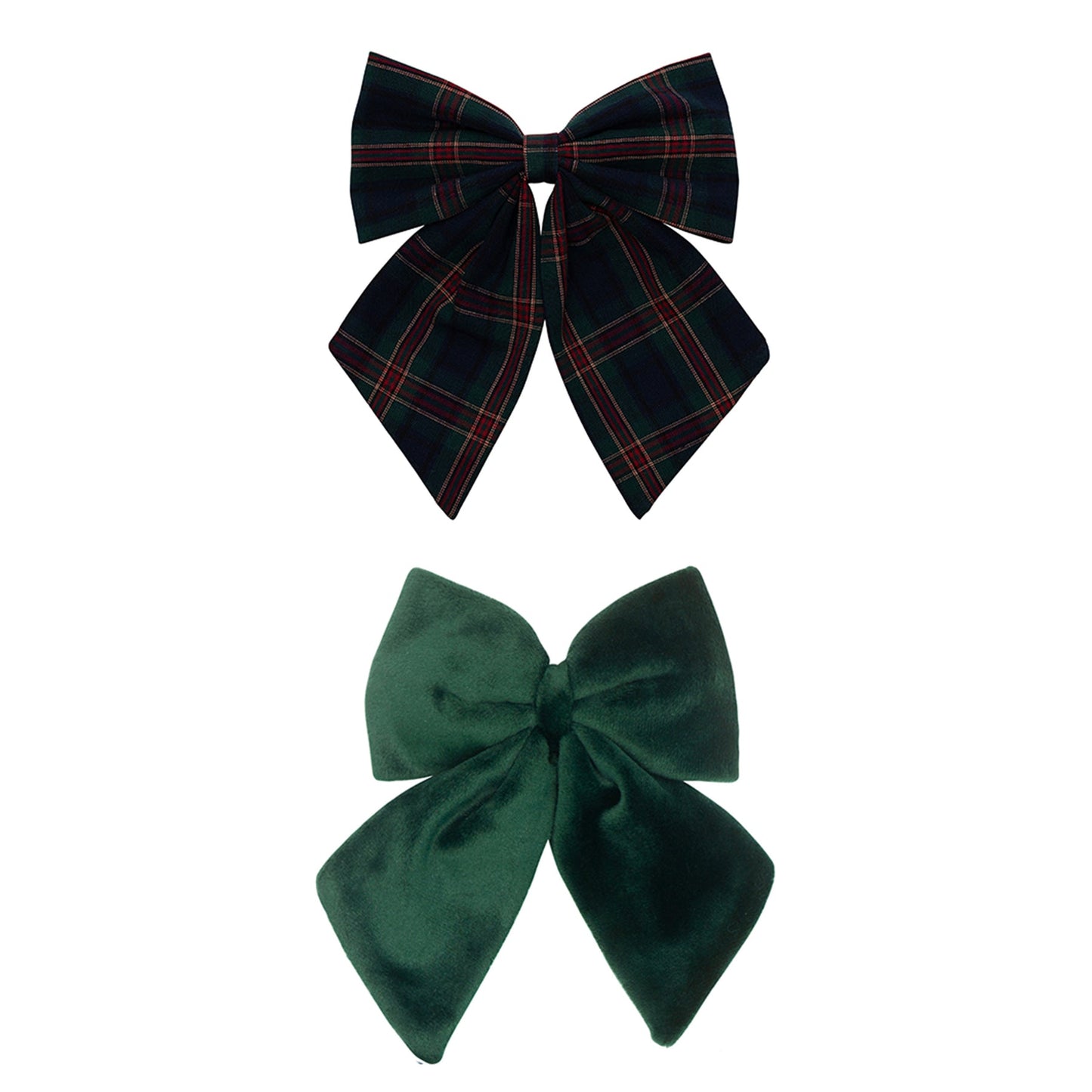 Fermagli Mimi & Lula Agnes con fiocco tartan e velluto verde – set da 2