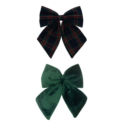 Fermagli Mimi & Lula Agnes con fiocco tartan e velluto verde – set da 2