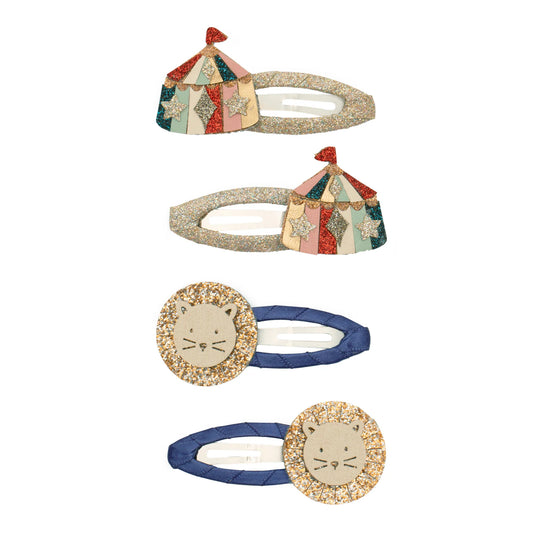Set 4 fermagli capelli Mimi & Lula Circus Lion Clic Clacs con leoni e tendoni da circo