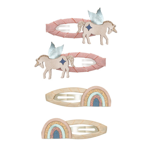 Mimi & Lula fermagli capelli set 4 pezzi con unicorno alato e arcobaleno in glitter e tessuti metallici