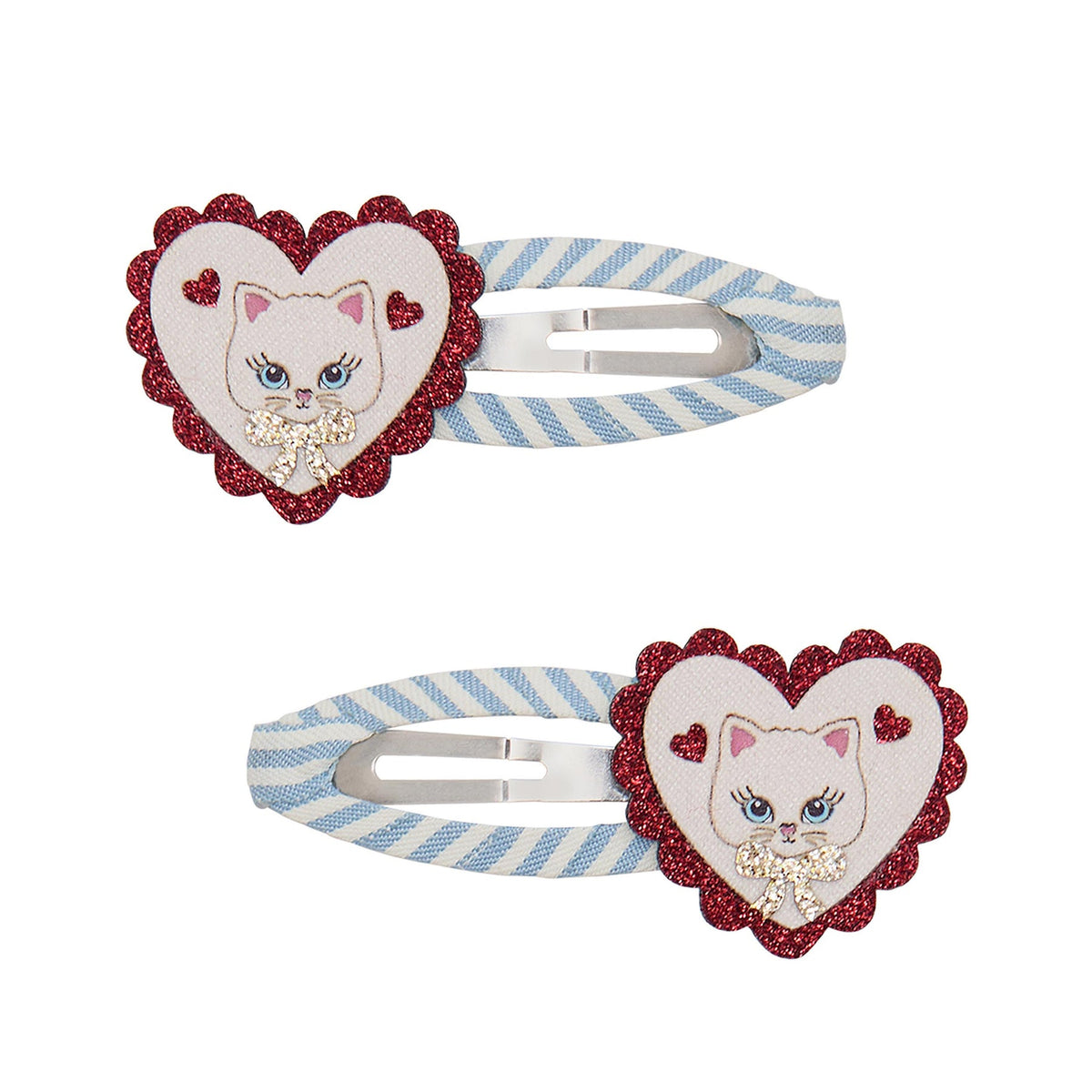 Mimi & Lula Scalloped Kitty 2 mollette capelli bambina con gattino cuore e fiocco glitter
