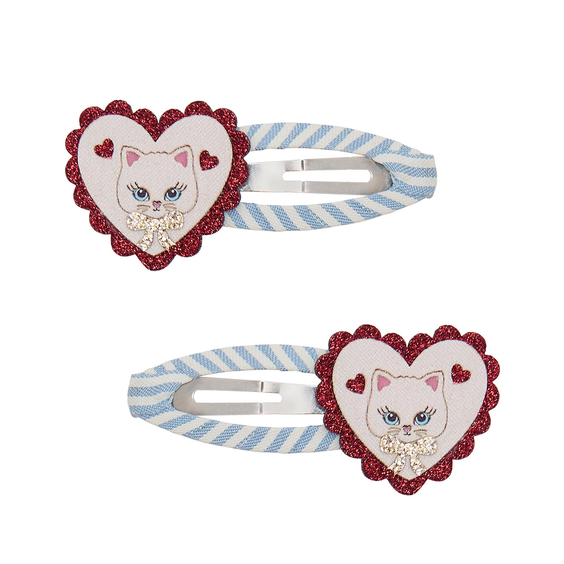 Mimi & Lula Scalloped Kitty 2 mollette capelli bambina con gattino cuore e fiocco glitter