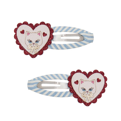 Mimi & Lula Scalloped Kitty 2 mollette capelli bambina con gattino cuore e fiocco glitter