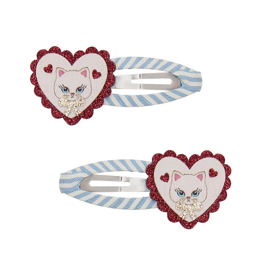 Mimi & Lula Scalloped Kitty 2 mollette capelli bambina con gattino cuore e fiocco glitter