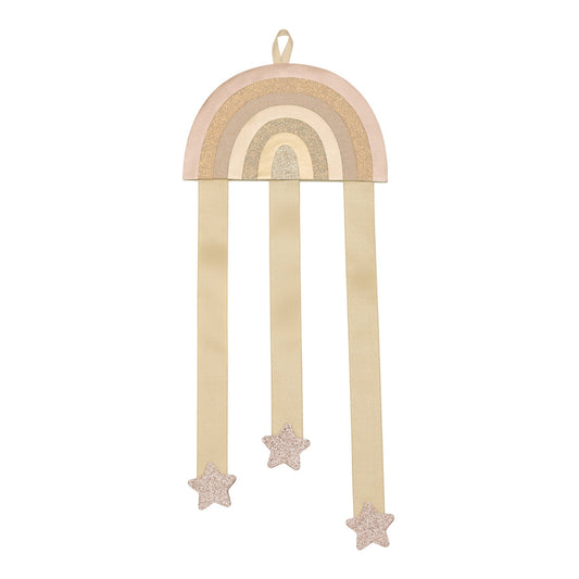 Mimi & Lula Pink Rainbow Wall Hanger portamollette da parete a forma di arcobaleno rosa con nastri e stelline glitter