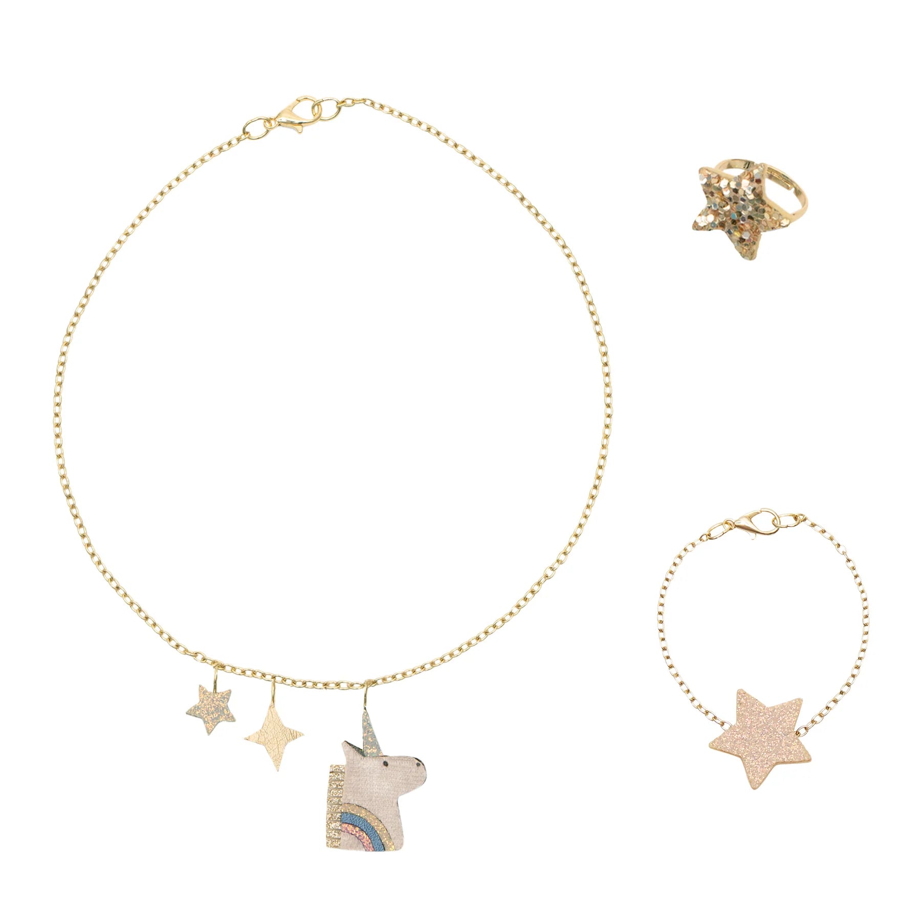 Set gioielli unicorno Mimi & Lula con collana, bracciale e anello decorati con unicorno e stelle