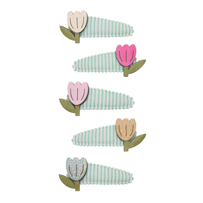 Mollette capelli bambina Mimi & Lula Tulip Stripe mini clic clacs con tulipani colorati