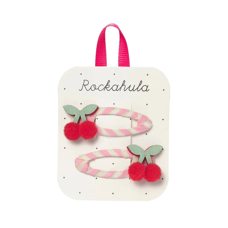 Mollette con ciliegie rosse e nastro a righe per bambina set da due pezzi