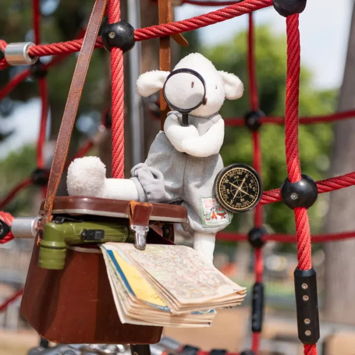 Albert il Pecorino con salopette in tweed – Peluche Moulin Roty per bambini