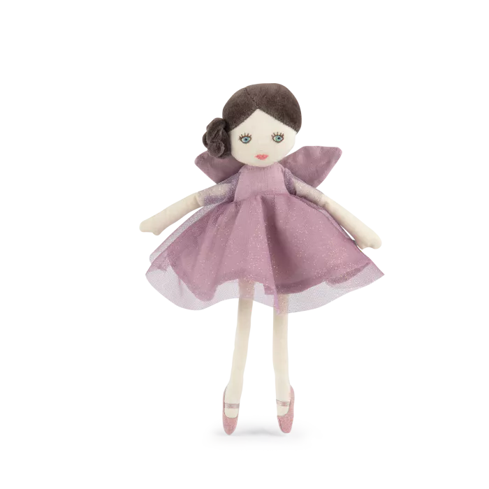 Moulin Roty Bambola Petite Fée Parme Isaline 26 cm con abito parma e ali dorate – Collezione Les Fées