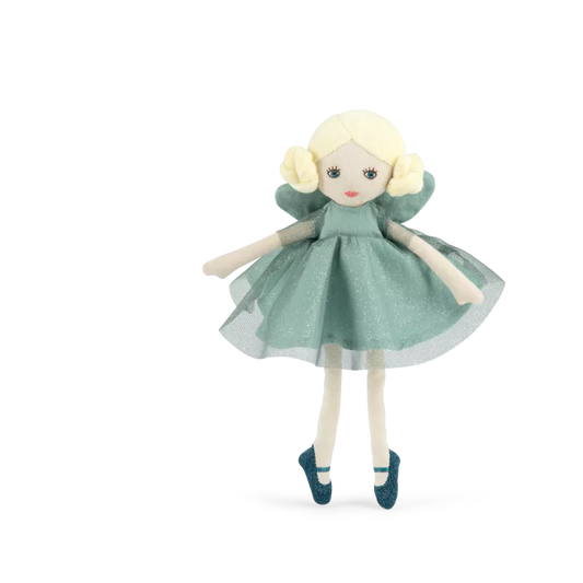 Moulin Roty Bambola Petite Fée Verte Ondine 26 cm con abito blu e ali dorate – Collezione Les Fées