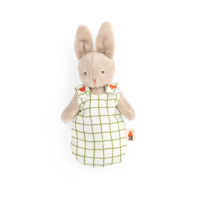 Moulin Roty Bambolina Bébé Nine la Coniglietta 16 cm con gigoteuse a quadretti – Collezione Les Minouchkas