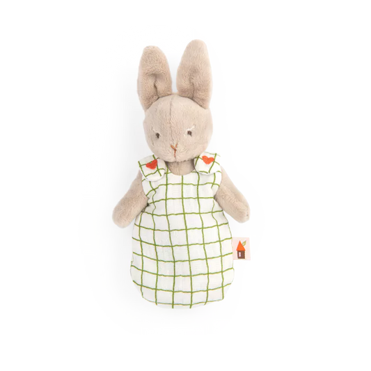 Moulin Roty Bambolina Bébé Nine la Coniglietta 16 cm con gigoteuse a quadretti – Collezione Les Minouchkas
