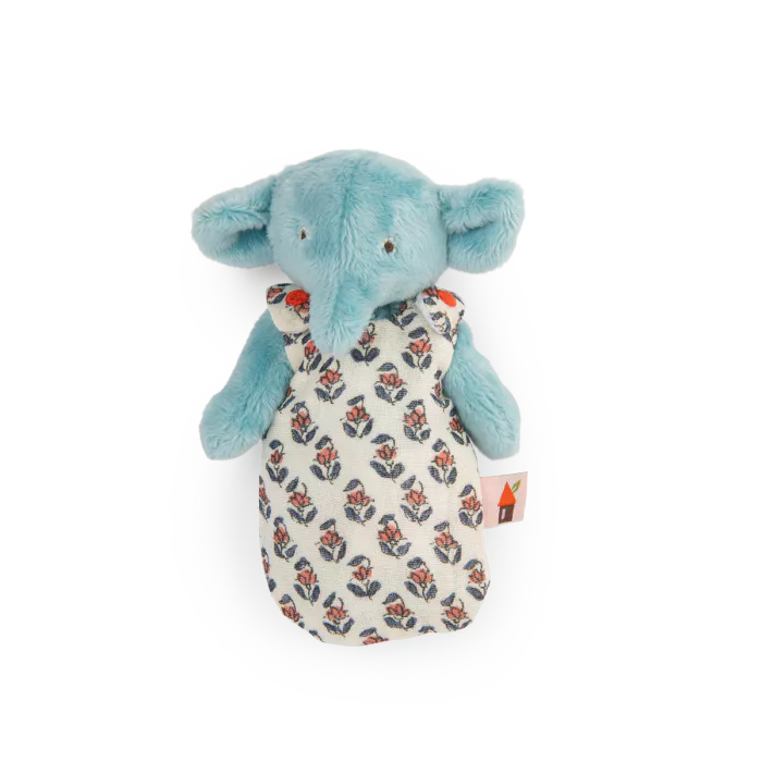 Moulin Roty Bambolino Bébé Pablo l’Elefante 16 cm con gigoteuse fiorita – Collezione Les Minouchkas