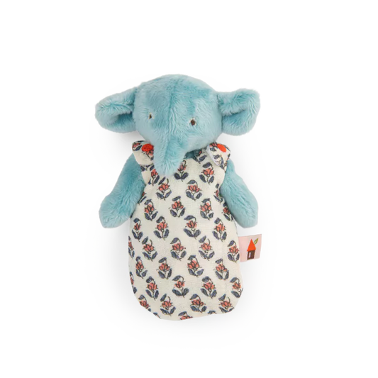 Moulin Roty Bambolino Bébé Pablo l’Elefante 16 cm con gigoteuse fiorita – Collezione Les Minouchkas