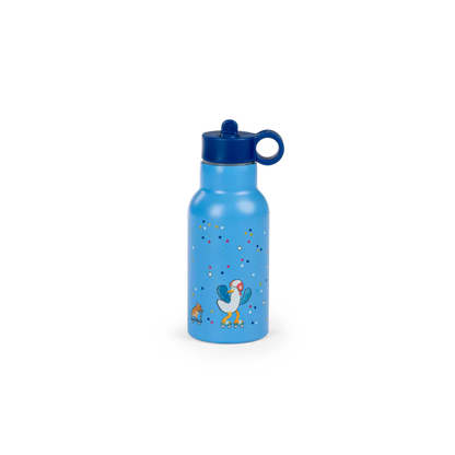Borraccia Moulin Roty Puce & Pilou in acciaio inox con moschettone e illustrazioni