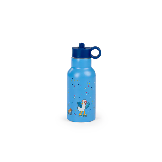 Borraccia Moulin Roty Puce & Pilou in acciaio inox con moschettone e illustrazioni