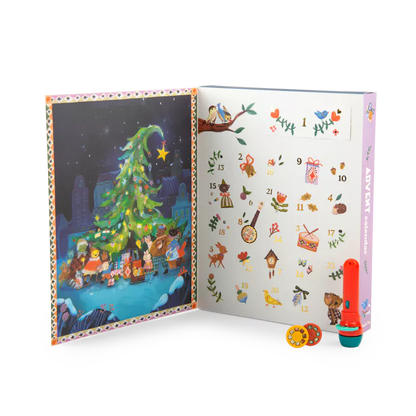 Calendario dell’Avvento Moulin Roty Les Minouchkas con lampada a storie e 23 dischi illustrati