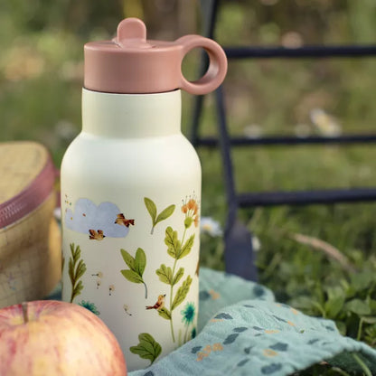 Borraccia Moulin Roty Trois Petits Lapins compatta con moschettone, ideale per scuola e gite