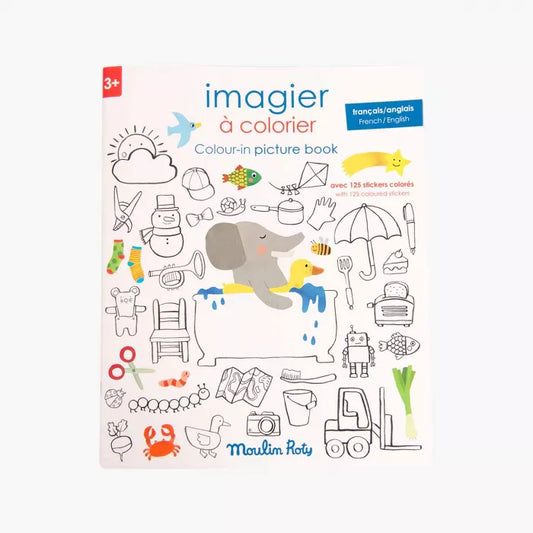 Moulin Roty Imagier Les Popipop libro da colorare con 125 stickers