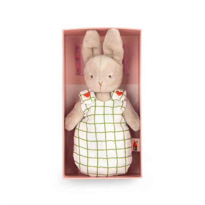 Bambolina Moulin Roty Les Minouchkas Bébé Nine la Coniglietta con gambe articolate e abito rimovibile