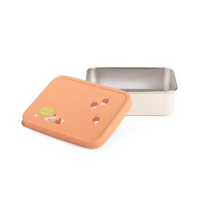 Lunch box inox Moulin Roty Trois Petits Lapins con coperchio ermetico in silicone e decoro con coniglietti