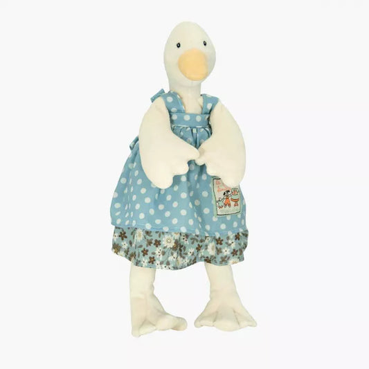 Peluche Moulin Roty anatra Jeanne 30 cm con vestitino, collezione La Grande Famille