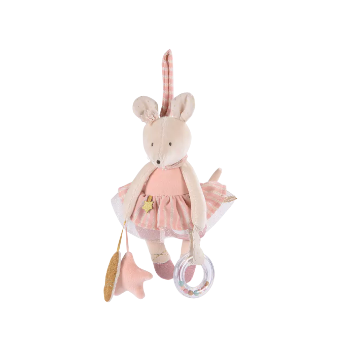 Peluche attività a sospendere Moulin Roty topolina ballerina con sonagli e specchio